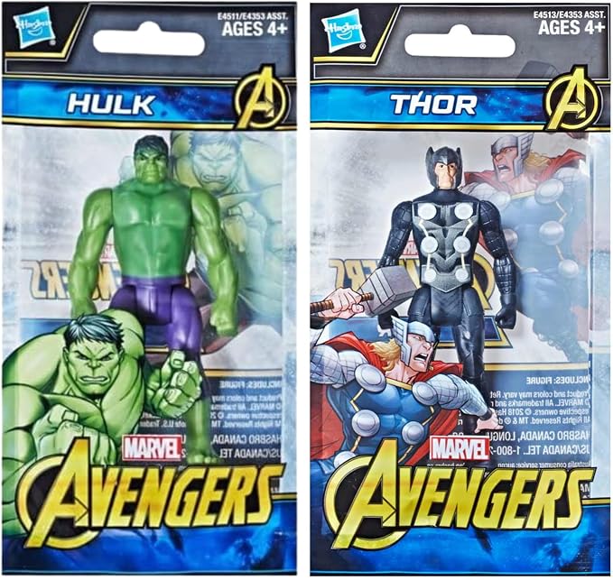 Toptoys2u Bargain Bundles Marvel-Avengers Miniature Articulated 9.5cm Toy Action Figures Bundle - Set of All 4 - Hulk, Thor, Captain America, & Iron Man