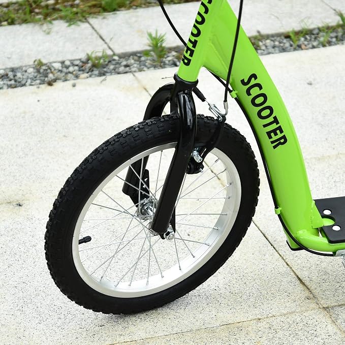 Aosom Youth Scooter Kick Scooter for Kids 5+ with Adjustable Handlebar 16" Front and 12" Rear Dual Brakes Inflatable Wheels