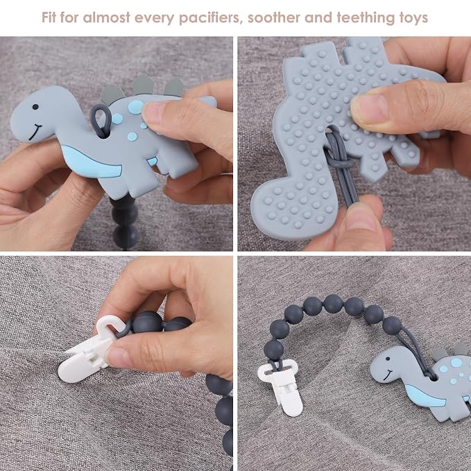 6-Pack Silicone Pacifier Clips for Babies, Safe Teething Beads, Rust-Free Holders, Baby Boy and Girl Essentials, Newborn Must-Have Accessories