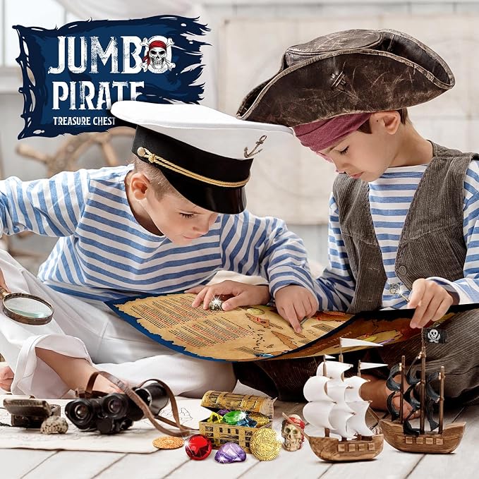 Jumbo Pirate Treasure Chest Dig Kit - Dig Up 12 Gems & Pirate Treasures, STEM Science Educational Toy Gifts for Boys, Girls & Kids Ages 6–12, Excavation Dig Party Favors