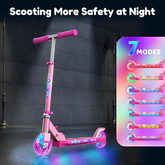 TONBUX Scooters for Kids 5-12, 2 Wheel Scooters with Cool Light Up Stem, Wheels, and Deck, 3 Level Adjustable Height Kick Scooter, Foldable and Lightweight Scooter for Kids 8-12