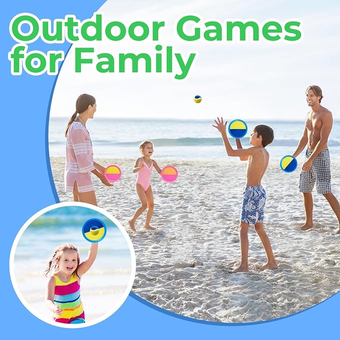 Weehoey Toss and Catch Ball Game Set for Kids Ages 4-8 – Outdoor Summer Toys for Backyard, Beach, Lawn – Fun Family Games, Birthday for Boys & Girls (Blue & Pink)
