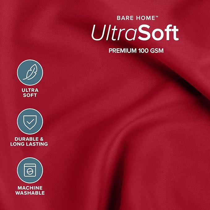 Bare Home Bed-in-A-Bag 7 Piece Comforter & Sheet Set - King - Goose Down Alternative - Ultra-Soft 1800 Premium - Bed Set (King, Red/Red)