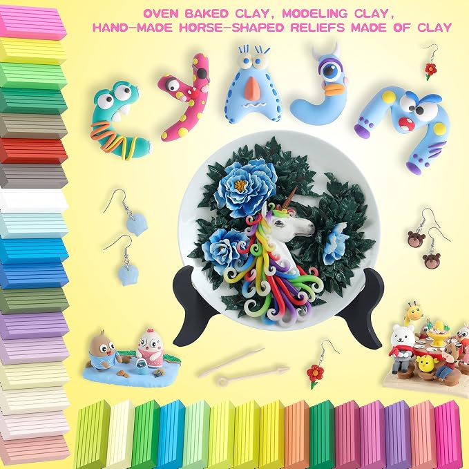 Cyajm 72 Colors Polymer Clay Kit, Non-Toxic Oven Bake Clay, Soft Modeling Clay for DIY Jewelry Making, Mini Sculptures, Art Craft Projects, Ideal Gift for Kids Adults Beginners Craft Lovers