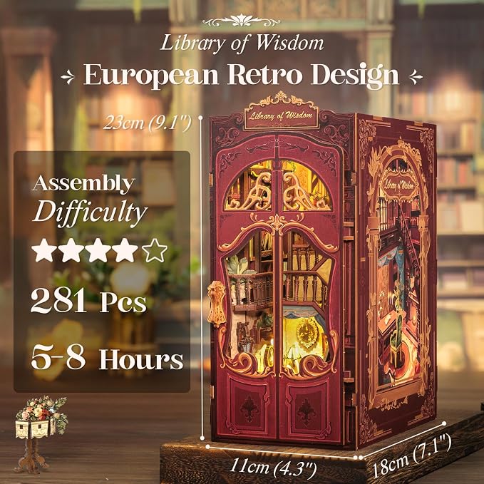 CUTEBEE Book Nook Kit - DIY Miniature House Dollhouse Kit for Adults, Booknook Tiny House Bookshelf Decor 3D Wooden Puzzle, Gifts for Family and Friends (Library of Wisdom)