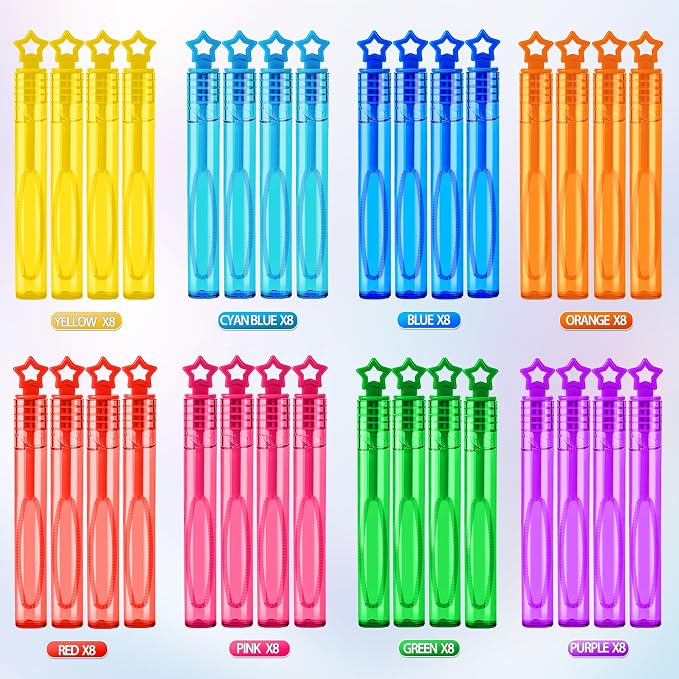 Mini Bubble Wands, 32 Pcs Bubble Wands Bulk in 8 Colors, Bubble Party Favors for Kids, Children's Bubble Party Gifts, Summer Toys, Indoor and Outdoor Activities, Themed Birthdays, Girls and Boys
