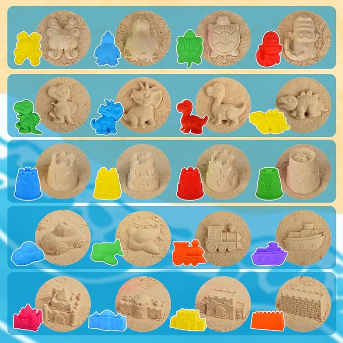 Beach Toys for Kids,28PCS Sand Castle Building Kit with 3 Castle Bucket and Sand Molds,Shovels and Rakes,Mesh Bag,Sandbox Toys for Toddlers,Outdoor Travel Beach Toys for Kids Boys Girls Age 3-10
