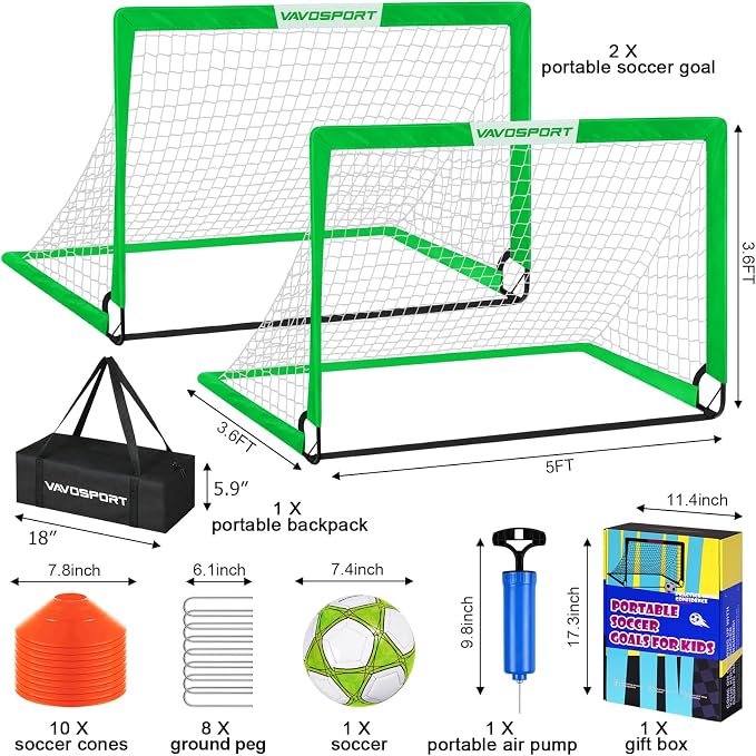 Kids Soccer Goals for Backyard Set - 2 of 4' x 3' Portable Soccer Goal Training Equipment, Pop Up Toddler Soccer Net with Soccer Ball, Soccer Set for Kids and Youth Outdoor Games, Sports, Play