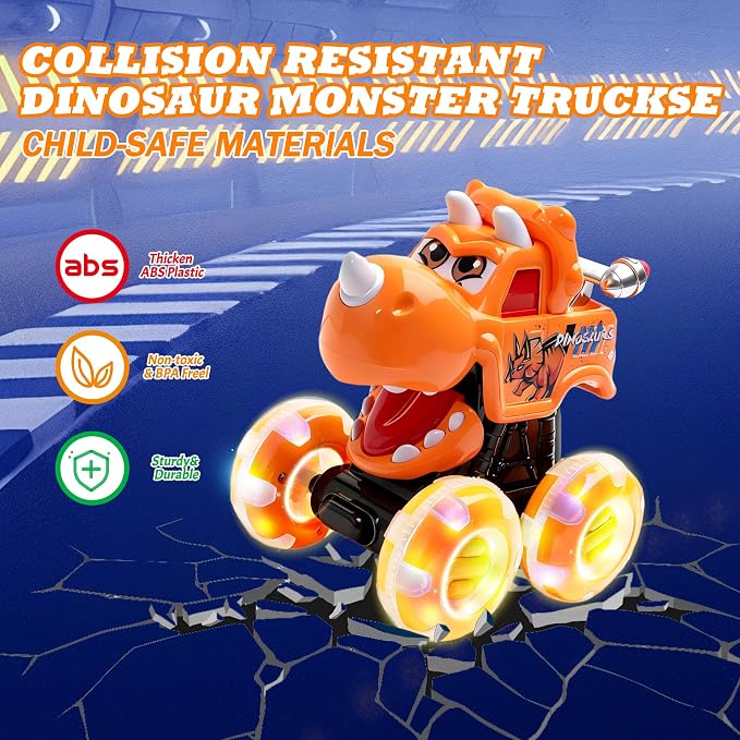 Monster Truck Toy for Kids Toddlers 1-3, Light up Wheels Dinosaur Car Toys, Baby Toy - Press and Go Dinosaur Trucks,Pull Back Vehicle Set for 2 3 4 Year Old Boy Birthday (3 Packs)