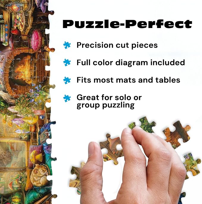 Buffalo Games Aimee Stewart Merry Mushroom Cottage 1000 Piece Jigsaw Puzzle - Rectangular, Fantasy Theme - Puzzles for Adults - Full-Color Poster - Recycled Board
