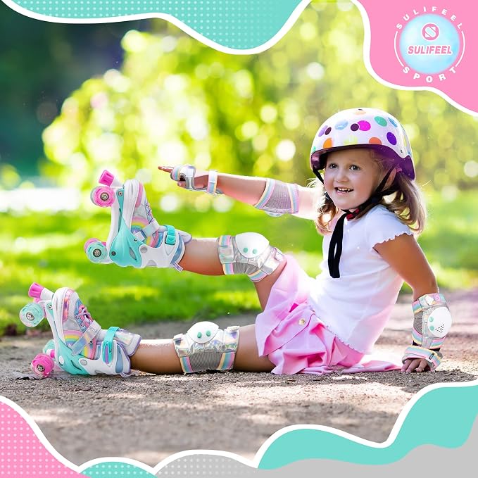 SULIFEEL Rainbow Unicorn 4 Size Adjustable Roller Skates for Girls Boys for Kids Ages 3-5 5-8 6-12 Children Skates Indoor Outdoor