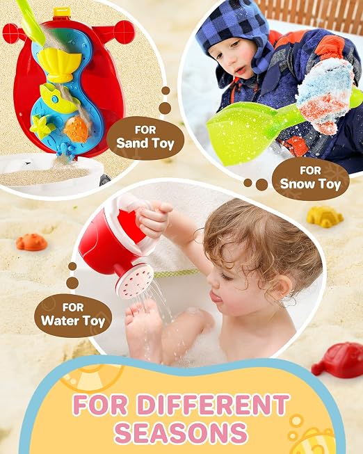 Super Wings Beach Toys Playset, Beach Toy for Kids Age 3+,Sandbox Toys 10 Pieces Including Shovel, Rake, Watering Can, Water Wheel and 6 Sand Molds - Travel Beach Toy