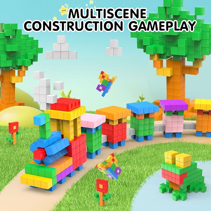 AuntyFey 32 Pcs Building Blocks Cubes Blocks for Kids, Learning Educational Stem Blocks for Kids Ages 4-8