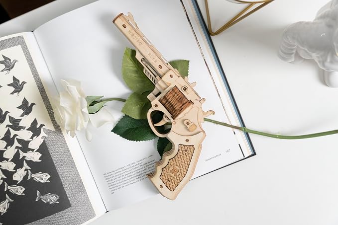 ROBOTIME 3D Wooden Puzzle Rubber Band Gun Model Toy DIY Craft Kits | Brain Teaser Gifts for Kids & Adults(Corsac M60)