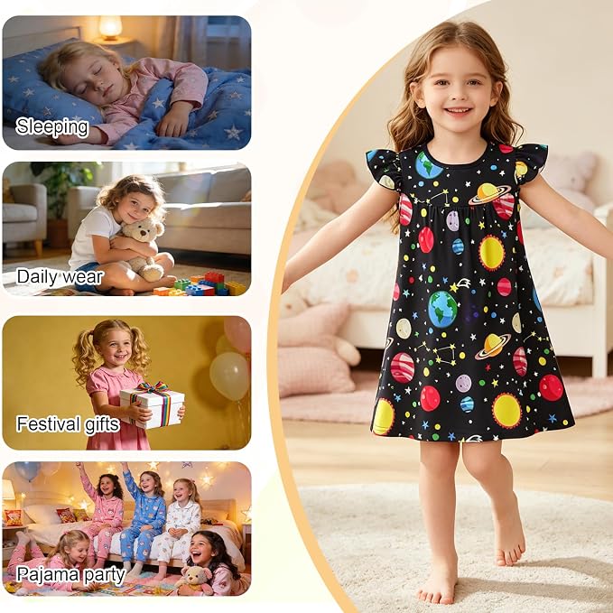 AmzBarley Matching Doll & Girl Pajamas Girls Nightgowns Sleepwear Night Dress for Kids and 18 inch Doll Clothes