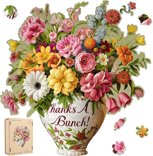 Wooden Puzzles for Adults, Classical Flower Vase 500 Pieces Jigsaw Puzzles, Unique Shaped Liberty Wooden Puzzles, Birthday Gifts for Mom Adults and Kids Family Game 15.8 * 16.5in
