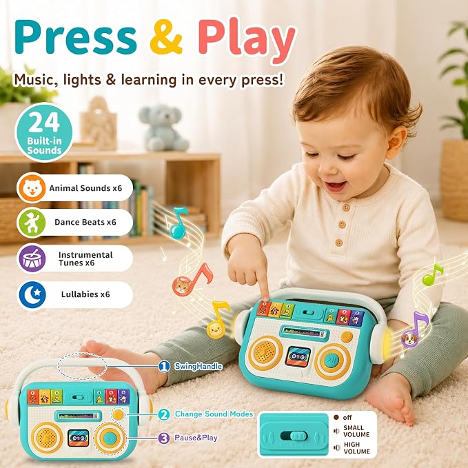 Baby Musical Toys for Toddlers 1-3, Baby Music Player & Light Up Tambourine Set 12M+, Educational Gift for Boys Girls