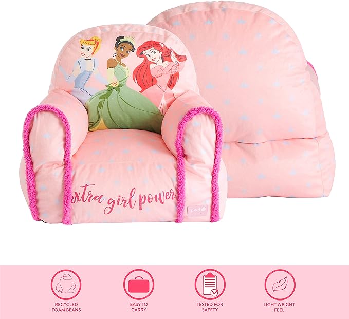 Disney Princess Bean Bag Sofa Chair - Large Size for Kids - Comfortable and Lightweight Plush Furniture - Perfect for Playrooms or Bedrooms