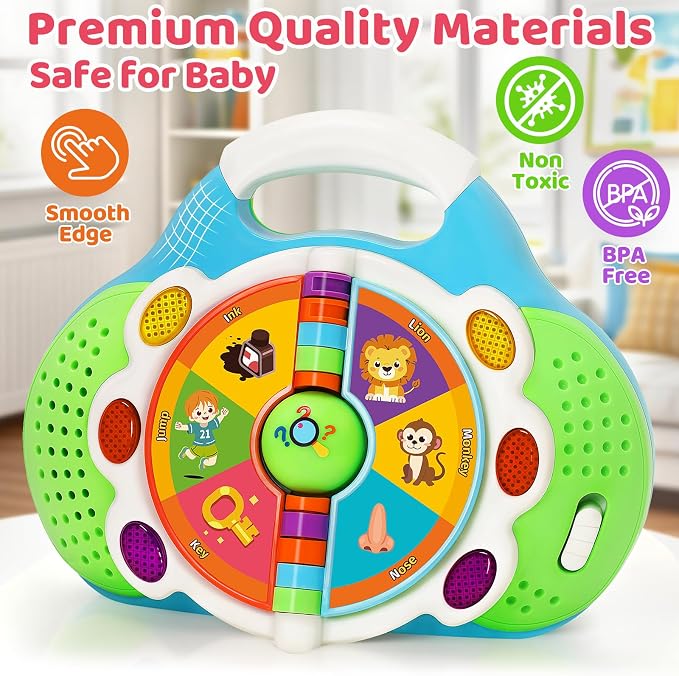 BainGesk Learning Toys for 1 2 3 Year Old Boys Girls, Musical Alphabet Flip Toys with Sound and Light, Educational Toys for Toddlers, Christmas Birthday Gift for Baby