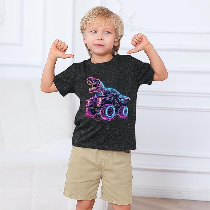 Lovekider Cotton Shirt for 3-6T Boys Truck Dinosaur Toddler Kids T-Shirt Short Sleeve Excavator Construction T-Rex Tee Shirts