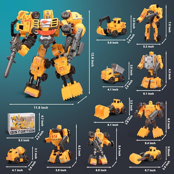 5-in-1 Transforming Construction Trucks Toys for Boys 3-6, STEM Building Vehicles Action Figures with Weapons for Child Age 4-7 – Toddler Robot Car Playset for Kids Birthday Gift
