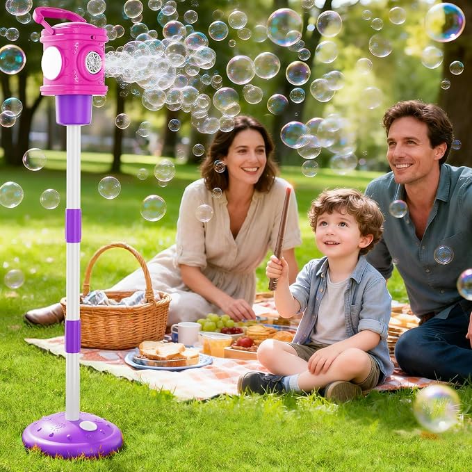 4-in-1 Street Lamp Bubble Machine for Toddlers 1-3 4-8, Bubble Toys Gifts for Kids Boys Girls, Automatic Stand Bubble Maker with R/C Wand, Adjustable Height - Outdoor/Indoor Party Favor