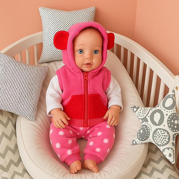 4 PCS Baby Doll Clothes and Accessories for 14-16 Inch Born Baby Dolls 1 Pink Hooded Vest with Pants T-Shirt and 1 Hanger Outfit Clothing Set for Dolls