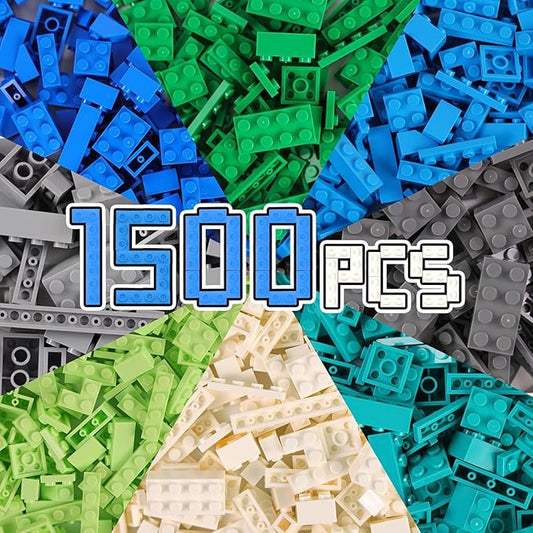 1500 PCS Classic Building Bricks - Standard Size Basic Bulk Blocks Compatible with Major Brands, 8 Natural Colors for Forest & Ocean Scenery, STEM Toys for Kids Ages 6+