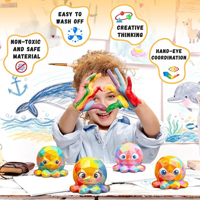 Paint Your Own Octopus Lamp Kit, Arts and Crafts for Kids Ages 8-12, Crafts for Kids Ages 4-8, DIY Octopus Toy Painting Kit, Art Supplies for Boys Girls Birthday Gifts Ages 3 4 5 6 7 8 9 10 11 12+