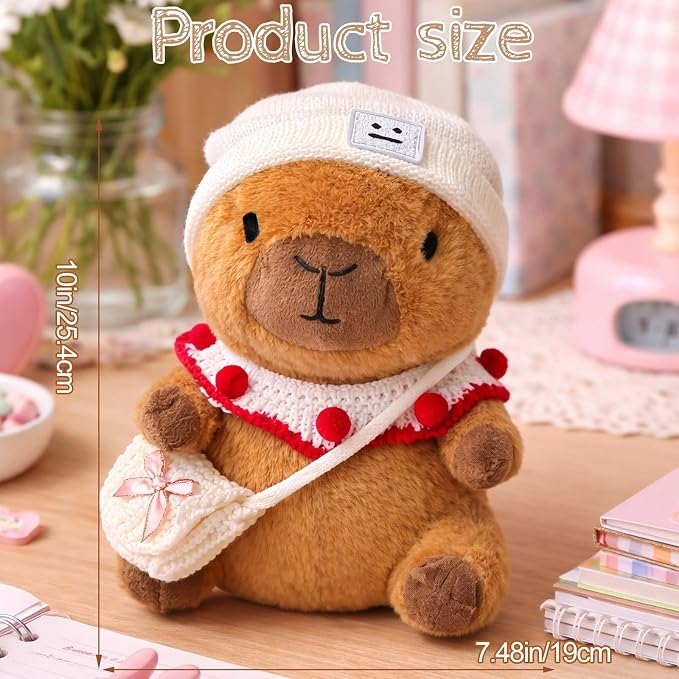 10.2" Brown Capybara Plush Toy with 9 Clothes and Accessories Super Soft Capybara Stuffed Animal for Kids Girls Boys (Pink Capybara)