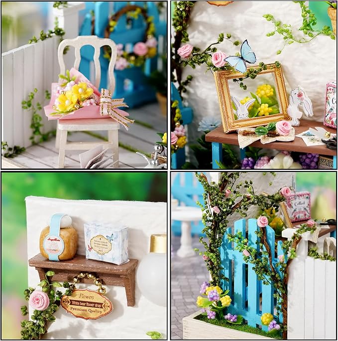 CUTEROOM DIY Doll House Miniature Furniture Wooden House Kit with Dust Cover & LED Light and Accessories - New Three Styles QT Series Dollhouse (QT033)