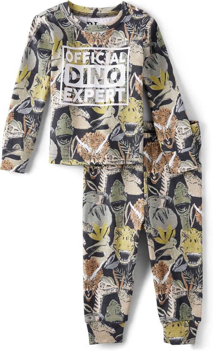 The Children's Place baby boys Button Long Sleeve Top and Pants Snug Fit 100% Cotton 2 Piece Pajama Set