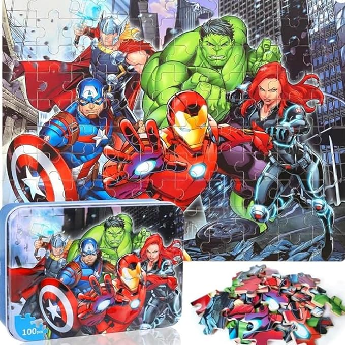 LELEMON Puzzles for Kids Ages 4-8,100 Piece Puzzles for Kids in a Metal Box, Educational Childrens Jigsaw Puzzles 100 Piece Puzzle Games Puzzle Toys for Girls and Boys