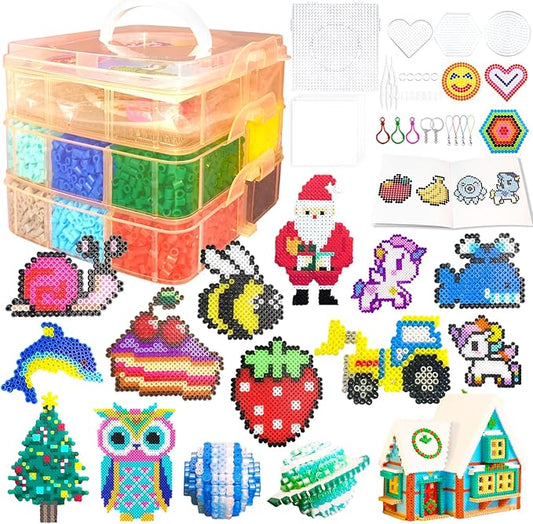 Fuse Beads Kit for Kids - 11000 Fuse Beads, 20 Colors 5mm Beads Craft Kits with Storage Box, Pegboards and Accessories, Arts and Crafts Set for Girls & Boys, DIY Creative Birthday Christmas Gifts