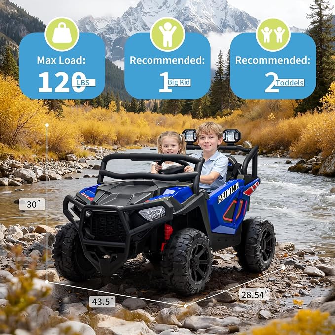 Garvee 24V Ride On Toys for Big Kids, 2 Seater Electric UTV Car with Remote Control, 4-Wheeler Suspension, Soft Start, 3 Speeds, Led Lights, Bluetooth, Ride on Truck Kids 2-8 Years
