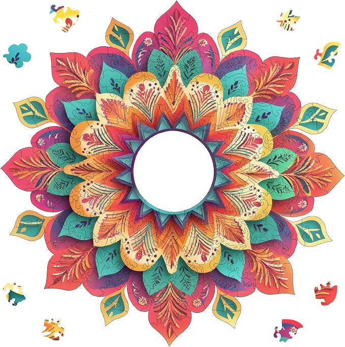 Ixfyloop Wooden Puzzles for Adults Wooden Puzzles, Mandala Wood Puzzles Adult Wooden Jigsaw Puzzles for Adults Birthday Gift Mandala Game, 500 Pieces, 17.6x17.7in