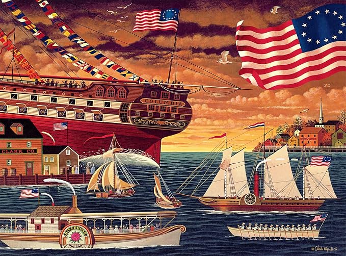 Buffalo Games Charles Wysocki - Patriotic Harborview - 1000 Piece Jigsaw Puzzle - 26.75 x 19.75 in - Reference Poster - Precision Cut Pieces - Adult Jigsaw Puzzles