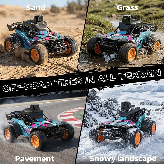 RC Car with Camera, 2.4GHz Remote Control Truck with 2.8”LCD Screen & 60° Adjustable Camera, Live Video, APP/Radio Dual Control, 2 Speeds, Rechargeable Off-Road RC Cars, Gift for Adults and Kids