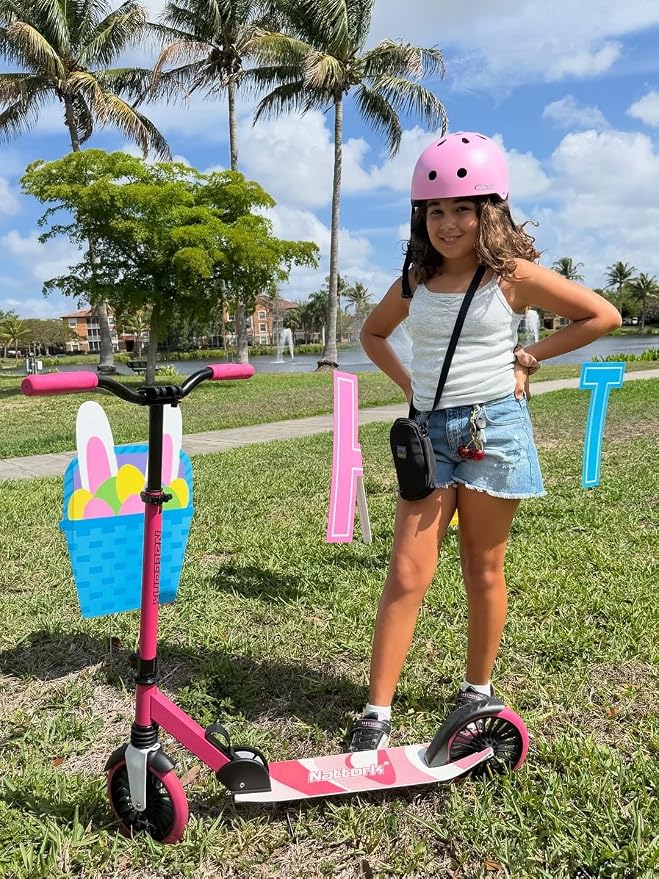 Nattork Kick Scooter for Age 6+ Kids Teens Adults, Max Load 240 LBS, Adjustable Height Foldable with 8" Large Wheels, Anti-Shock Suspension