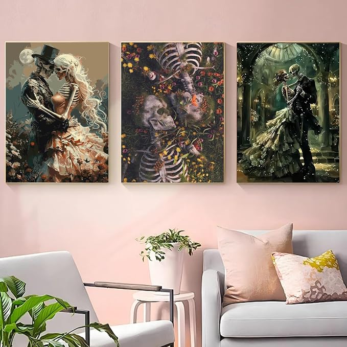 Fairyland JinWenn Paint by Numbers for Adults and Kids Beginner, 3 Pack Skull Painting by Number Kits On Canvas Number Artist Paint by Number Kit DIY Oil Acrylic Paints Home Wall Decor Gift 12x16 inch