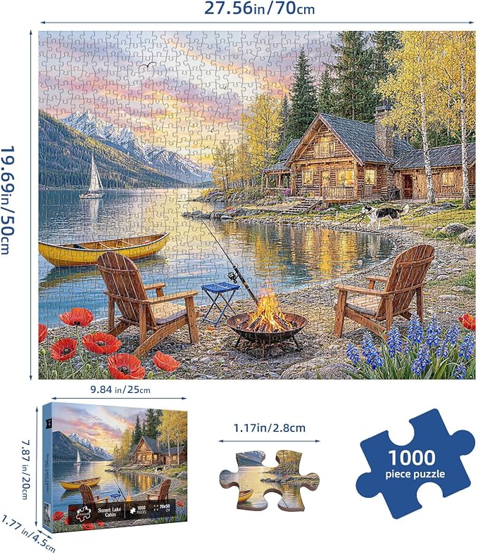 Sunset Lake Cabin Puzzles for Adults 1000 Pieces,Challenging Jigsaw Puzzles for Adults 1000 Pieces,Difficult Impossible Puzzle for Family Game Night,Gifts for Parents Mother's Father's Day