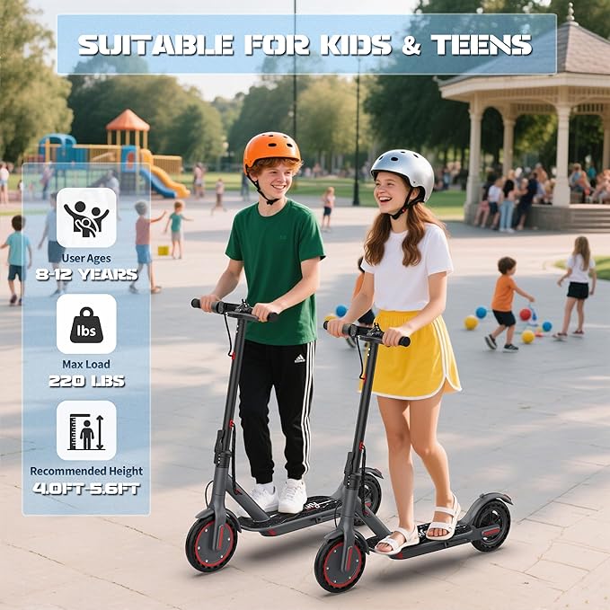 Werhy Kids Electric Scooter, 350W Motor, 19 Mph Speed & 15 Miles Range, 8.5" Solid Tires, Lightweight Foldable Scooter with Dual Braking System, Max Load 265LBS