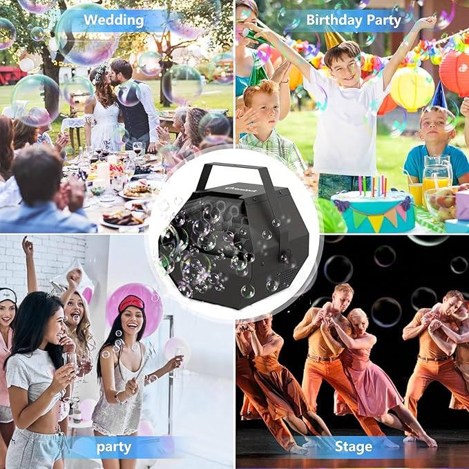 Fansteck Bubble Machine - Automatic Bubble Blower for Kids, Portable Metal Bubble Makers Big Bubbles, Plug-in Bubble Toys for Parties, Weddings, Indoor Outdoor (Black)