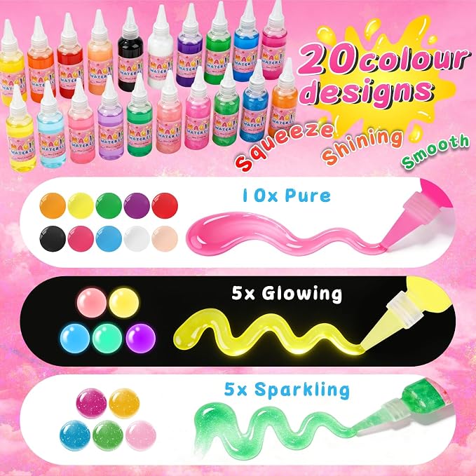 RYNZELA Magic Water Elf Toy Kit – Unicorn & Mermaid Aqua Gel Water Pets for Girls Ages 4–8, 20 Gels & 16 Molds – Easy to Color Gift with Magical Themes for Your Creative Little Princess