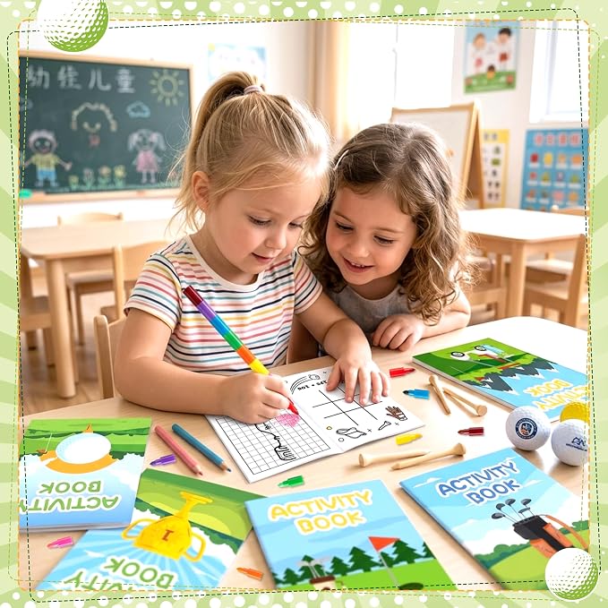 Golf Activity Books with Stacking Crayons for Kids, 24 Pack Mini Golf Coloring and Game Book Set, Bulk Sports Activity Booklets for Classroom Rewards Party Goodie Bags Stuffers Travel DIY Art Gifts