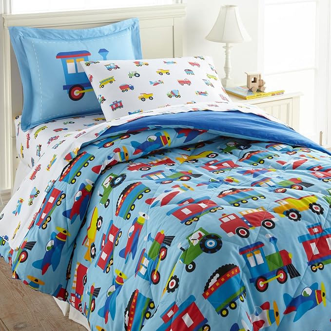 Wildkin 100% Cotton Kids Pillowcase – Soft, Breathable & Standard Size (20x30) - Trains, Planes, and Trucks