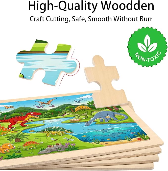 Wooden Puzzles for Kids Ages 4-6, Set of 4 Packs with 24 Piece Wooden Jigsaw Puzzles Preschool Educational Learning Toys Gifts for 3 4 5 6 Boys Girls