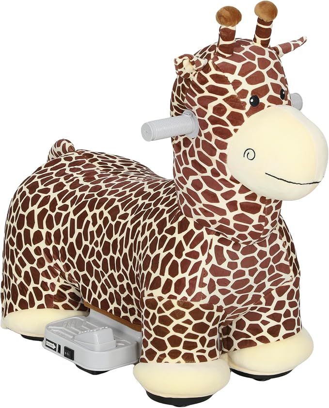 Qaba 6V Kids Ride On Horse, Battery Powered Ride on Toy, Giraffe Shaped Electric Riding Animal with Washable Plush Cover, Music, PU Wheels, Foot Pedal, Forward, for Girls Boys Aged 1.5-5 Years, Brown