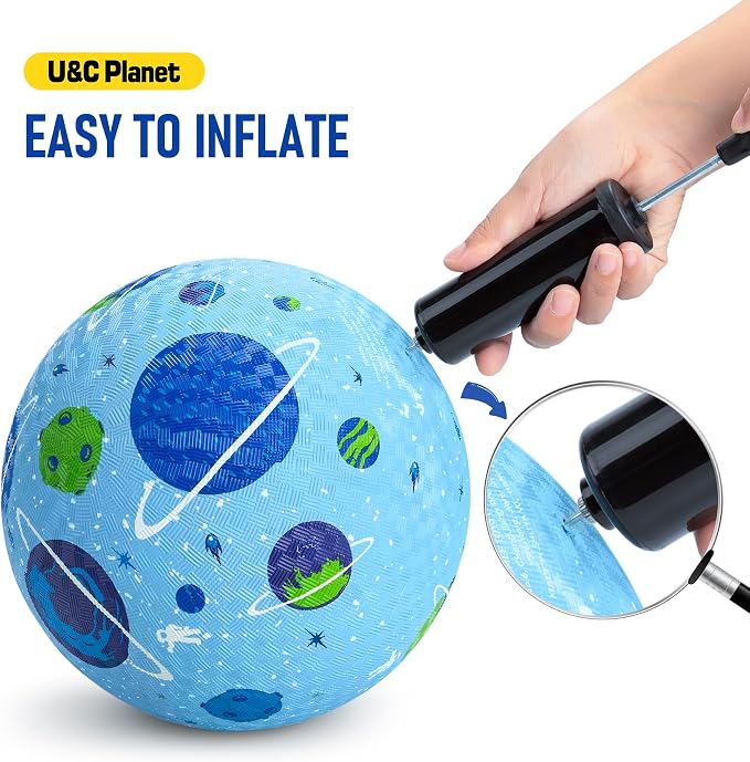 U&C Planet Playground Balls for Toddlers 1-3, 2 Pack 6 inch 8.5 inch Kickball for Kids Outdoor Indoor, Catoon Rubber Balls with Pump, Child Gift for Boys Girls 1-3 3-5 5-10