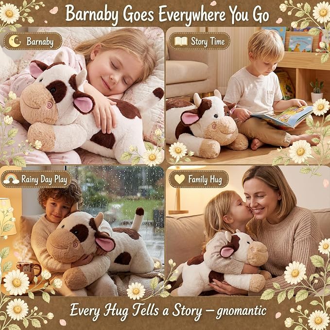 gnomantic Cow Weighted Stuffed Animals - 28 Inch 5 Pounds Weighted Plushies Cow Stuffed Animals - Big Plush Pillow - Cute Plush Toys Gifts for Kids & Adults (28" 5.0 lbs Brown)